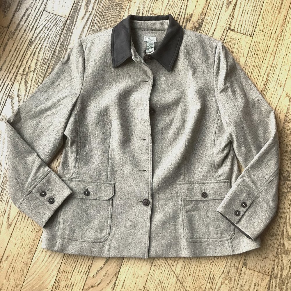 L.L. Bean Tweed Wool Silk Blend Blazer Jacket